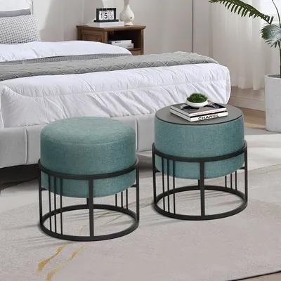 Immagine prodotto di Sgabello multifunzionale impilabile 'Tas' con funzione di tavolo set di 2 imbottiti 38 x 38 cm verde rotondo