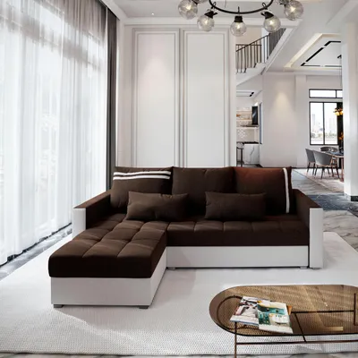 Produktbild von Masseno Ecksofa KOS PIK mit Schlaffunktion L-Form, Sofa mit Bettkasten, Wohnzimmersofa, Couch, Soffa, Bettsofa, Couchgarnitur- Braun, SAWANA 16 + MADRYT 920
