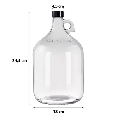 Zdjęcie produktu dla Butelka balonowa 5 l przezroczysta – butelka szklana z plastikowym zamknięciem, wysokość 34,5 cm, szerokość 18 cm, butelka na napoje i produkty spożywcze
