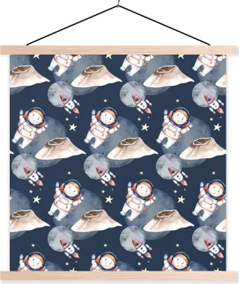 Produktbild von MuchoWow® Textilposter Astronaut - Rakete - Weltraum - Kinder - Jungen - Mädchen - Kinder 40x40 cm mit holzfarbenen Rahmen - Posterleiste