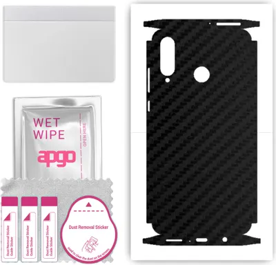 Produktbild von apgo Rückseite + Seiten Schutzfolie, Skin, kompatibel mit Huawei nova 4e, Hinten Displayschutzfolie aus Vinylfolie, kratzfest, einfache Montage - Schwarzer Kohlenstoff