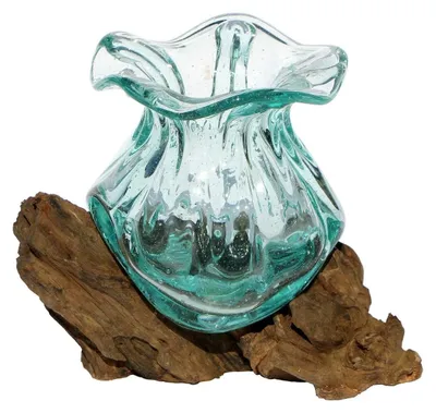 Immagine prodotto di Vaso in vetro e legno, realizzato a mano, diametro 10-11 cm