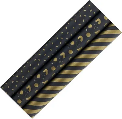 Obrázek produktu pro Dárkový papír BLACK PEARL se zlatým vzorem – 70 cm x 2 metry – 6 rolí