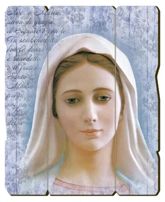 Holztafel Madonna von Medjugorje, Vintage-Stil, 10,7x13,3 cm