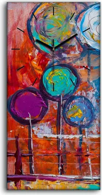 Produktbild von Wanduhr Bürouhr Leinwand Bild Geräuschlos 30x60 Abstrakte Kunst Bunte Bäume - schwarze Hände