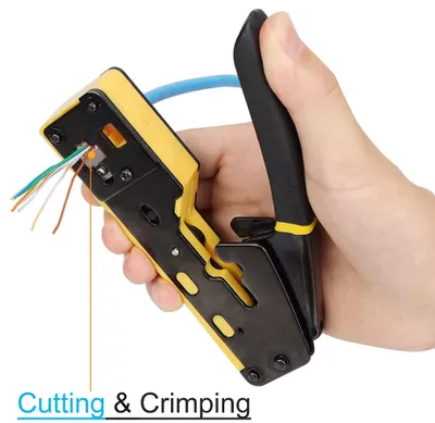 Produktbild von Netzwerk Kabel Crimper Zange Ratsche Modular Crimp Werkzeug Datenkabel Farbe Schwarz Gelb Ethernet LAN 6 & 8 Pin RJ45 Cat 6a