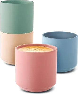 Produktbild von Espressotassen Set - 4er Set Pastellfarben aus Keramik - Minimalistisch & Stapelbares Design - Hitzebeständig - Dickwandig - Spülmaschinenfest - 80 ml