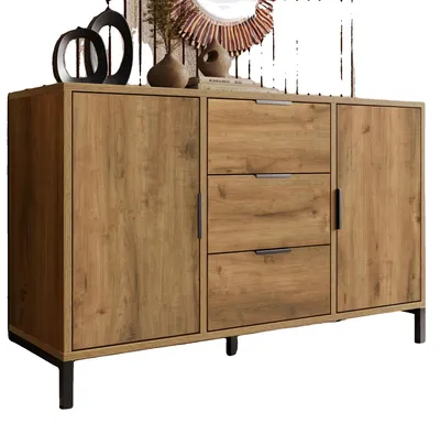 Productafbeelding van Commode, verstelbare planken, rustieke houten afwerking, donkere eikenhoutkleur - spaanplaat