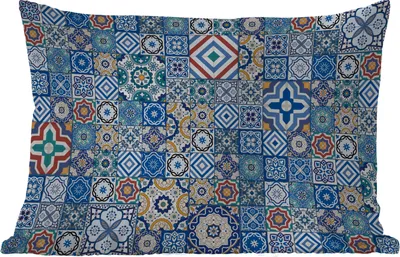 Produktbild von MuchoWow® Outdoor Kissen - Muster - Blau - Formen - 60x40 cm - Wetterfest - Lounge Kissen - Zierkissen - Kissen für Innenräume