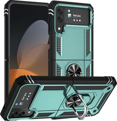 Obrázek produktu pro Pouzdro pro Samsung Galaxy Z Flip 4 5G dvouvrstvé robustní, vojenská ochrana pouzdro s držákem prstenu a stojánkem zelené