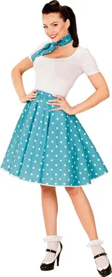 Produktbild von 50er Jahre Petticoat-Rock und Halstuch Dots blau-weiss - Einheitsgröße