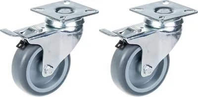 Produktbild von 75mm 3" Rolle grau gummibereift, drehbar mit Bremse, 120kg Tragkraft, 2er Set