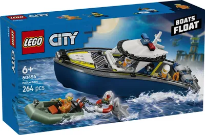 Produktbild von LEGO City Verfolgungsjagd im Polizeiboot  –  Spielset mit schwimmfähigem Schnellboot, Schlauchboot des Ganoven, 3 Mini-Figuren und einer Haifigur – Geschenk für Jungen und Mädchen ab 6 Jahren – 60456
