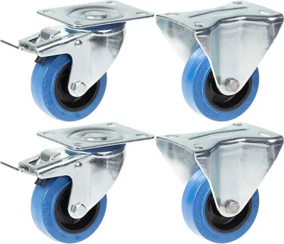 Obrázok produktu pre 80 mm 3" kolieska s modrou gumovou brzdou a pevnou silnou nosnosťou 560 kg, sada 4 ks