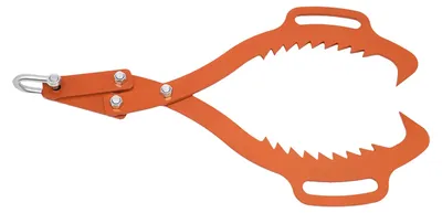 Produktbild von Holzgreifzange - Hebezange für Baumstämme - Kohlenstoffstahl - Tragfähigkeit 1000 kg - Maulöffnung 0–63,5 cm - Scharfe Zähne - Hakenring - Orange