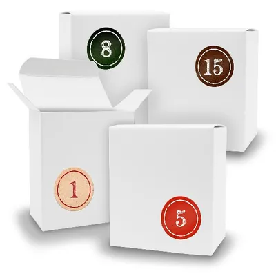 Produktbild von Adventskalender zum Füllen 24x Quader WEISS + Sticker V07 Z02
