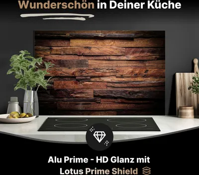 Produktbild von Spritzschutz Küchenrückwand aus Aluminiumverbund Glanz - 3mm - 100x50 cm  - Dunkle Holztextur