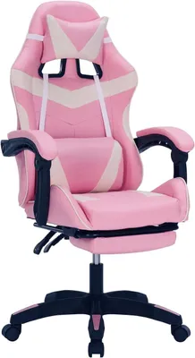 Produktbild von Ergonomischer Gaming Stuhl mit Fußstütze Racing-Design in Pink-weiß Bürostuhl Drehstuhl Schreibtischstuhl