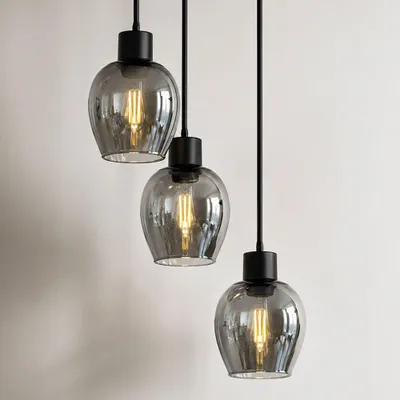 Produktbild von hoftronic LED Pendelleuchte 60W E27 3-flammig Schwarz IP20 Rauchglas