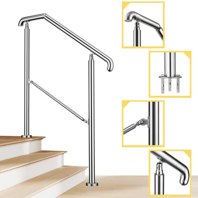 Produktbild von AICA 108x102cm Edelstahl-Treppengeländer, Eingangshandlauf, Verstellbar Geländer für 2–3 Stufen, Silber