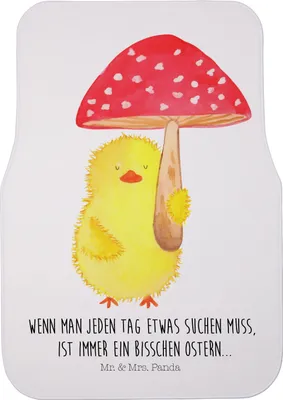 Produktbild von Mr. & Mrs. Panda Automatte Küken Fliegenpilz - Weiß - Geschenk, Auto Fußmatte, Glückspilz, Ostergrüße, Ostern, Fürs, Teppich, Auto-Fußmatte, Frohe