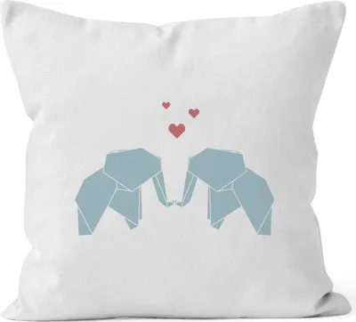 Produktbild von Kissenbezug Origami Elefanten Pärchen Paar verliebt Liebe Kissen-Hülle Deko-Kissen Baumwolle MoonWorks® weiß 40cm x 40cm