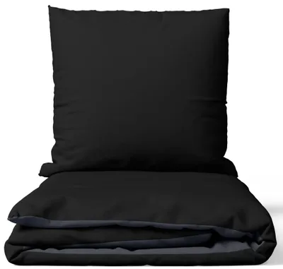 Produktbild von Baumwolle Bettwäsche Set 155x220 cm Feinbiber Schwarz Anthrazit Wendeseite Uni