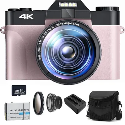 Obrázok produktu pre Digitálny fotoaparát ZELURXX R10 4K, 48-megapixlová kamera na vlogovanie, automatické zaostrovanie, stabilizácia obrazu, otočný displej s uhlom 180 stupňov, 16-násobný digitálny zoom, na cestovanie, fotografovanie, ružová