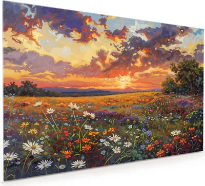 Produktbild von Küchenrückwand Spritzschutz Glas mit Motiv Blumenwiese Sonnenuntergang 40 x 40 cm