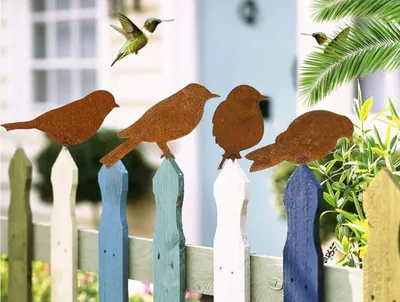 Produktbild von 4er Rost Vogel Gartendeko für Draußen,Vögel Deko Metall für Fensterbänken Zäunen Ästen,Gartenstecker Vögel Deko