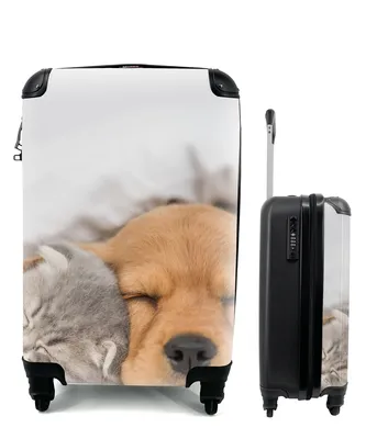 Produktbild von MuchoWow® Koffer Handgepäck Trolley Rollkoffer Kleine Reisekoffer mit 4 Rollen - Haustiere - Hund - Katze - Decke - Cabin Size < 55x40x23 cm & 55x40x20 cm - Fotokoffer - Kabinenkoffer - Boardgepäck - Reise-Box - Reisekoffer - Reisegepäck - Koffer mit Bild - Trolley für Kinder