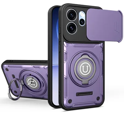Produktbild von Magnetische Handyhülle für Oppo Reno15 Pro Max mit Kameraschutz Schieber, Ringhalter und Ständer, Stoßfeste Hülle Lila