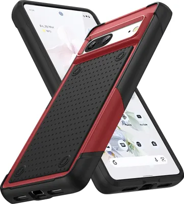 Produktbild von Für Google Pixel 7 Hülle Militärqualität Stoßfest Hybrid 2 in 1 Hart PC Weich TPU Handyhülle Rot Schwarz