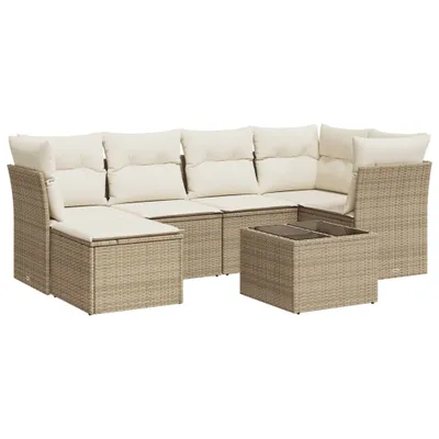 Produktbild von vidaXL 7-tlg. Garten-Sofagarnitur mit Kissen Beige Poly Rattan