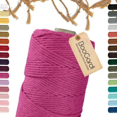 Produktbild von BOOGARDI Makramee Garn · Magenta 3mm x 200m · 3mm oder 5mm Wollgarn kreatives knüpfen weben Stricken DIY Boho Garn