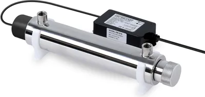 A UV water purification device with a ballast attached.