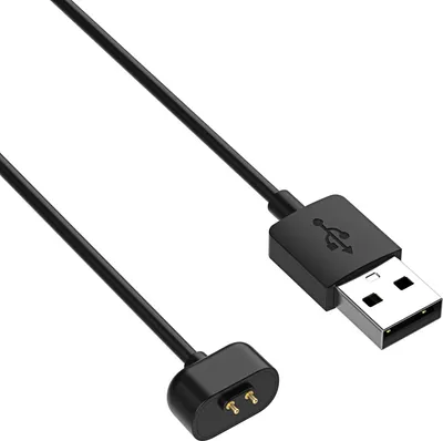 A black USB charging cable with a magnetic connector on one end and a standard USB-A connector on the other.