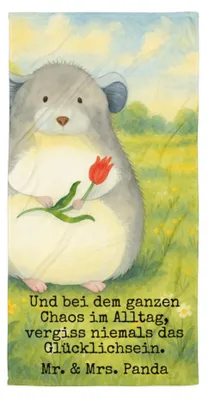 Produktbild von Mr. & Mrs. Panda Handtuch Chinchilla Blume Design - Weiß - Geschenk, Badehandtuch, Lustige Sprüche, Büro, Badelaken, Liebeskummer, Kummer, Chaos, Chinchillas, Strandtuch
