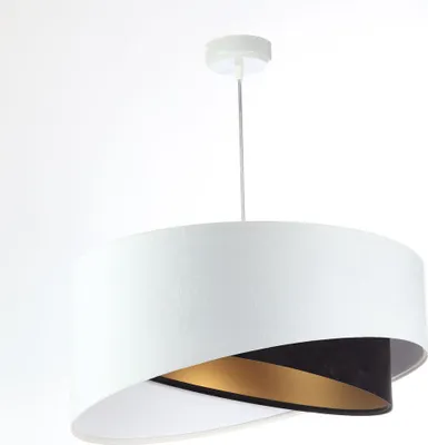 Produktbild von Pendelleuchte Stoff E27 rund D: 50 cm H: max. 102 cm in Weiß Schwarz Gold Modern Hängeleuchte Hängelampe