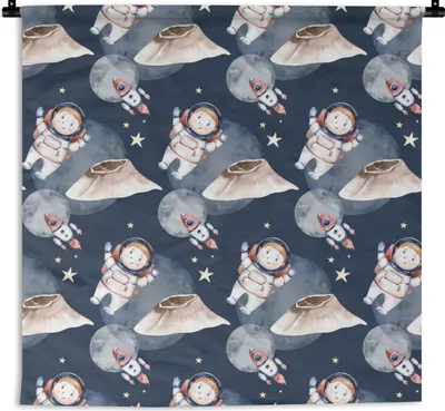 Produktbild von MuchoWow® Wandteppich Wandbehang Astronaut - Rakete - Weltraum - Kinder - Jungen - Mädchen - Kinder 150x150 cm Tapisserie Dekoration Wandtuch - Wohnaccessoires - Modernes