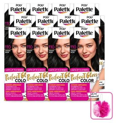 Obrázek produktu pro 12 kusů barvy na vlasy Poly Palette Perfect Gloss, odstín: lesklá černá 110, objem: 115 ml, výhodná sada