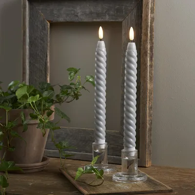 Zdjęcie produktu dla Zestaw 2x świeca Led woskowa obiadowa FLAMME SWIRL szara 25cm