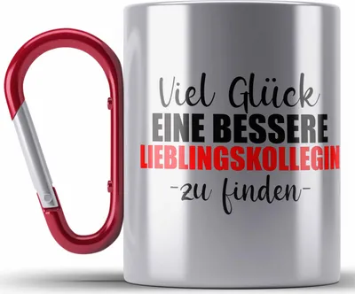 Produktbild von Trendation - Jobwechsel Edelstahl Tasse Karabiner Geschenk Kollegin Kollege Lustig Abschiedsgeschenk Sprüche - Viel Gluck Besseren Lieblingskollegin (Rot)
