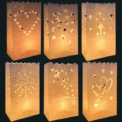 30 Papier-Laternen, flammenhemmend, weiß, 6 Motive, 26x19x9 cm