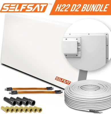 Produktbild von Selfsat H22D2+ 2 TV Teilnehmer SAT Flachantenne FLAT + profi Fensterdurchführung + Kabel FULL HD 4K