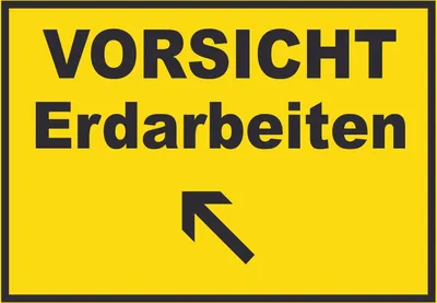 Produktbild von Vorsicht Erdarbeiten mit Richtungspfeil links oben Schild A1 (594x841mm)