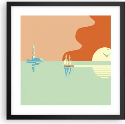 Produktbild von Gerahmtes Poster - Schwarzer Rahmen - Sonne Segelschiff Laterne - 40x40 cm - Wand Bild - Wanddeko - Wandbilder - Kunstposter - Wandposter - Bilderrahmen - Bilder - Kunstdruck - P2BAC40x40-4888