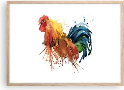 Produktbild von Gerahmtes Poster - Rahmen in heller Eiche - Hahn Ilustration Tier Farben - 70x50 cm - Wand Bild - Wanddeko - Wandbilder - Wandposter - Bilderrahmen - Bilder - Kunstdruck - Wandbild - P2NAA70x50-2842