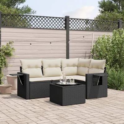 Produktbild von 5-tlg. Garten-Sofagarnitur - mit Kissen Schwarz Poly Rattan - Gartenmöbelset 3252453