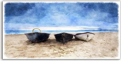 Produktbild von Coloray Spritzschutz aus Glas 100x50  Wandkunst Küchenrückwand Foto Bild Boote Wasser Himmel Strand